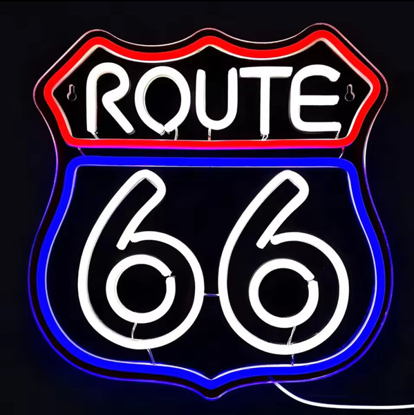 🛣️ Neon LED Route 66 – kultowy symbol amerykańskiej drogi! 🇺🇸